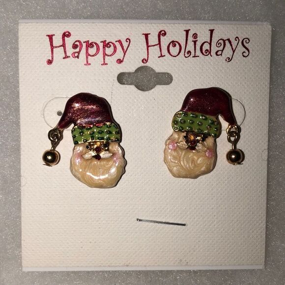 Happy Holidays Santa Earrings NIP - Picture 1 of 3